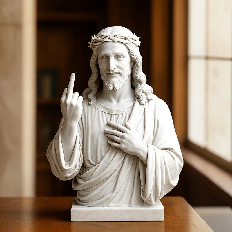 Humorous Jesus Statue - Iconic Artwork Challenging Authority