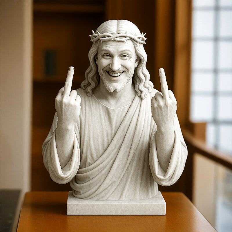 Humorous Jesus Statue - Iconic Artwork Challenging Authority