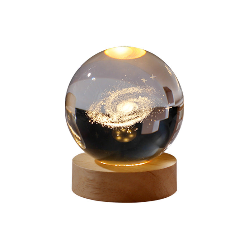 3D Crystal Ball Night Light With LED & Wooden Base
