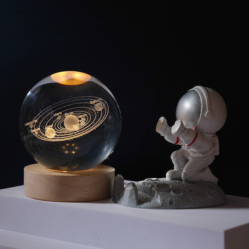3D Crystal Ball Night Light With LED & Wooden Base