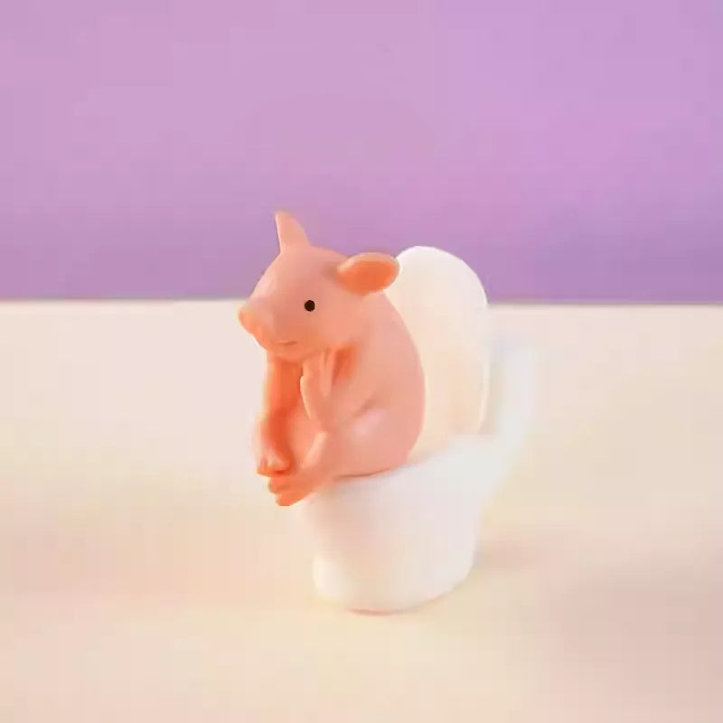 Adorable Pink Pig Toilet Figurine