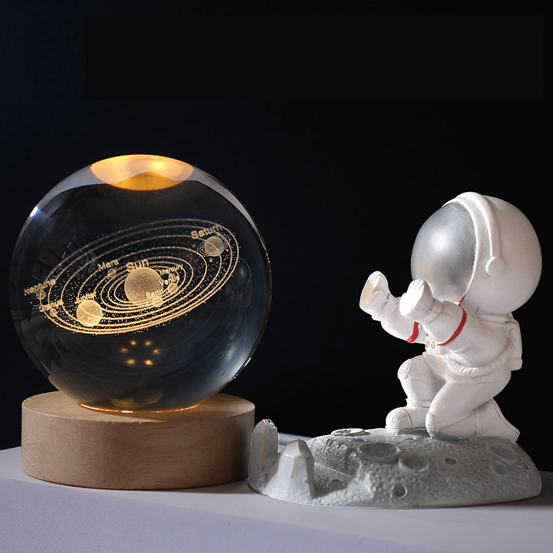 3D Crystal Ball Night Light With LED & Wooden Base