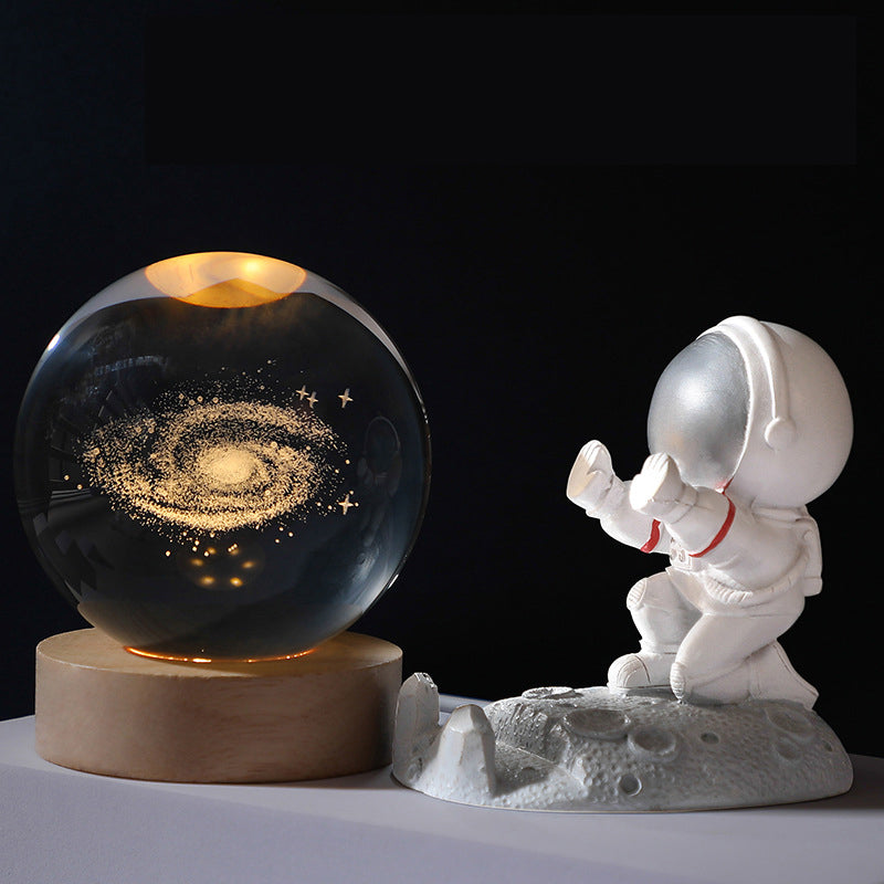 3D Crystal Ball Night Light With LED & Wooden Base