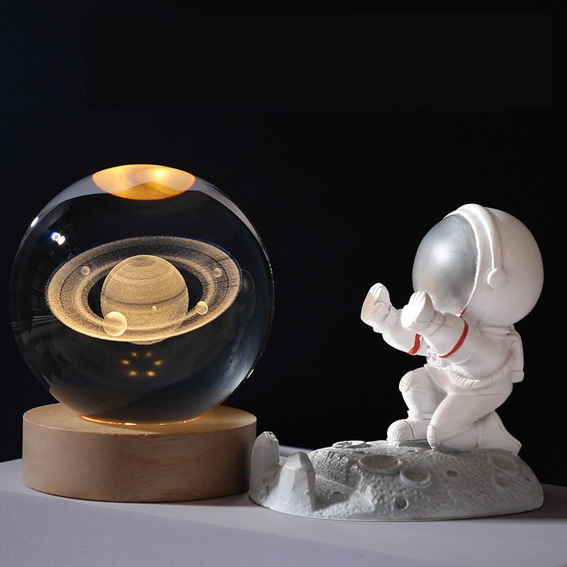 3D Crystal Ball Night Light With LED & Wooden Base