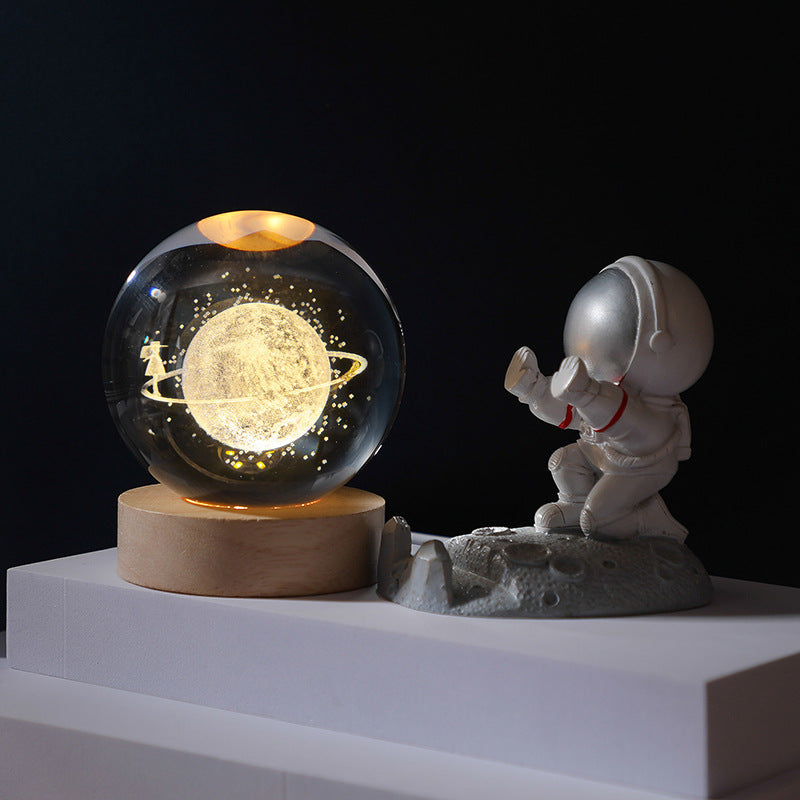 3D Crystal Ball Night Light With LED & Wooden Base